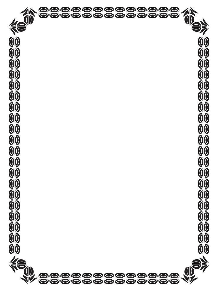 Decorative black floral border frame with symmetric corner ornaments on white background vector