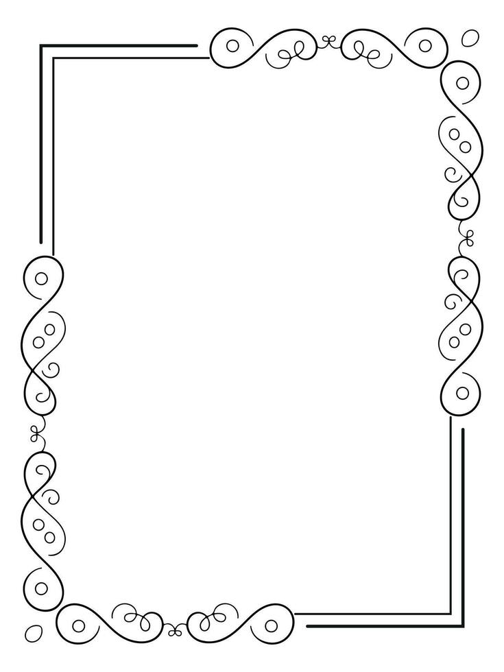 Elegant black and white rectangular border design with swirl flourishes for certificates and invitations vector