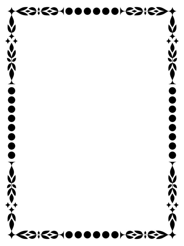 Decorative black border frame with floral corners and dotted sides on white background vector