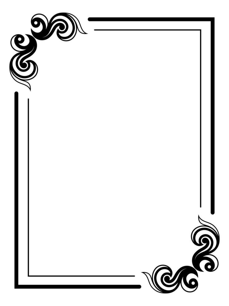 Stylish black corner frame design with ornamental swirl accents on a white background vector