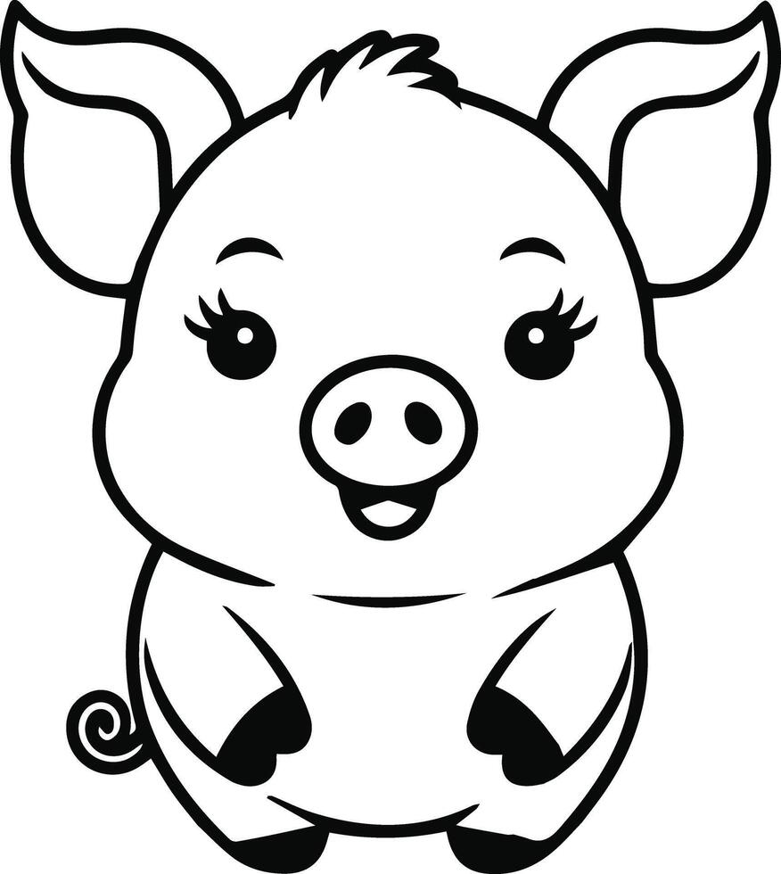 Cute Pig Single Line Art Silhouette vector