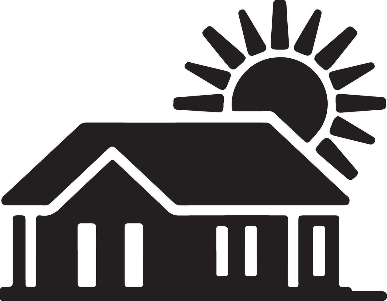 House with Rising Sun Silhouette Logo vector