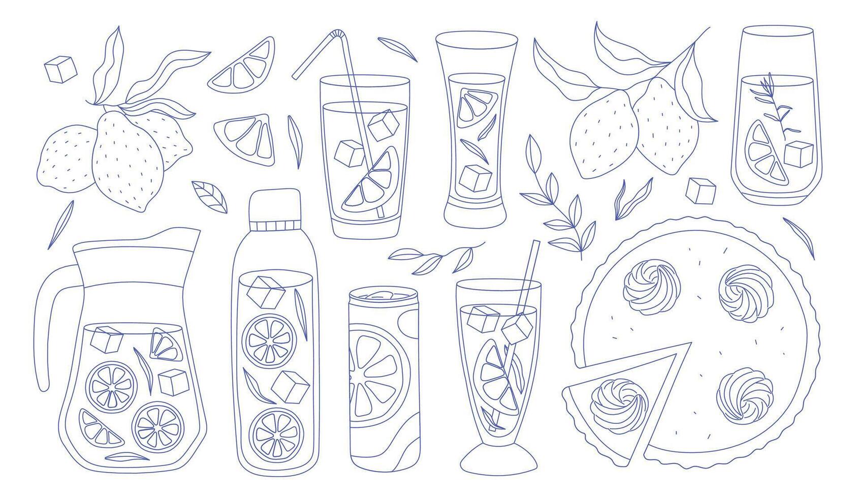 Lemonade and Citrus Fruit Doodle Set vector