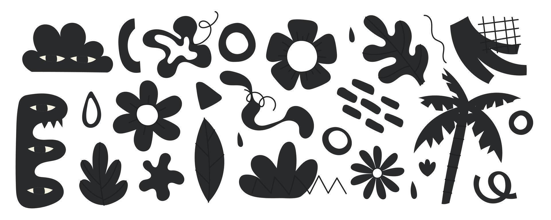 Set of abstract doodle silhouettes, flowers, plants, shapes vector