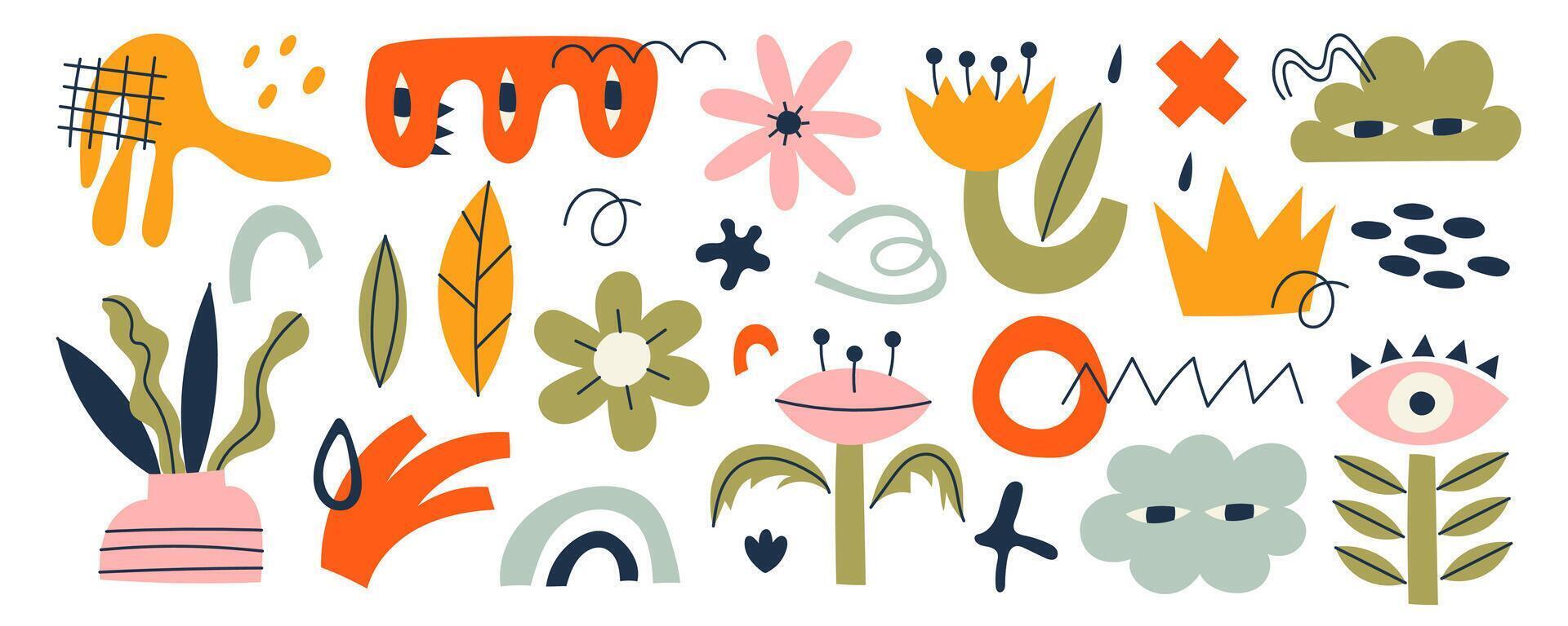 Set of trendy doodle shapes and abstract nature icons vector