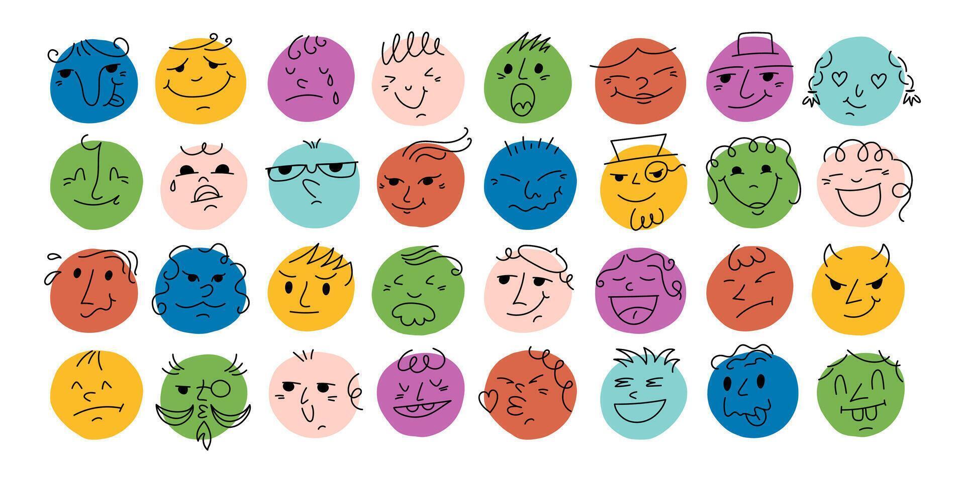 Set of bright abstract comical faces vector