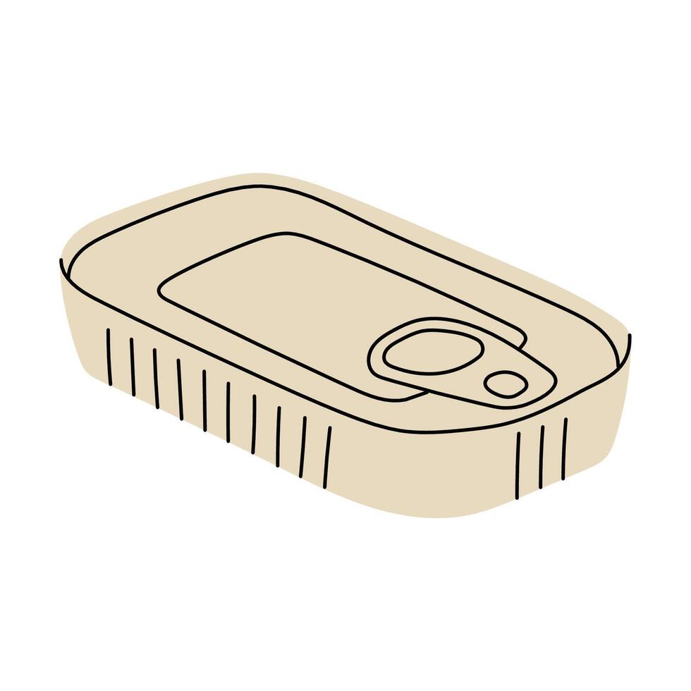 illustration of a beige tin can with pull tab, isolated on white background, minimal flat design for food or packaging concepts vector