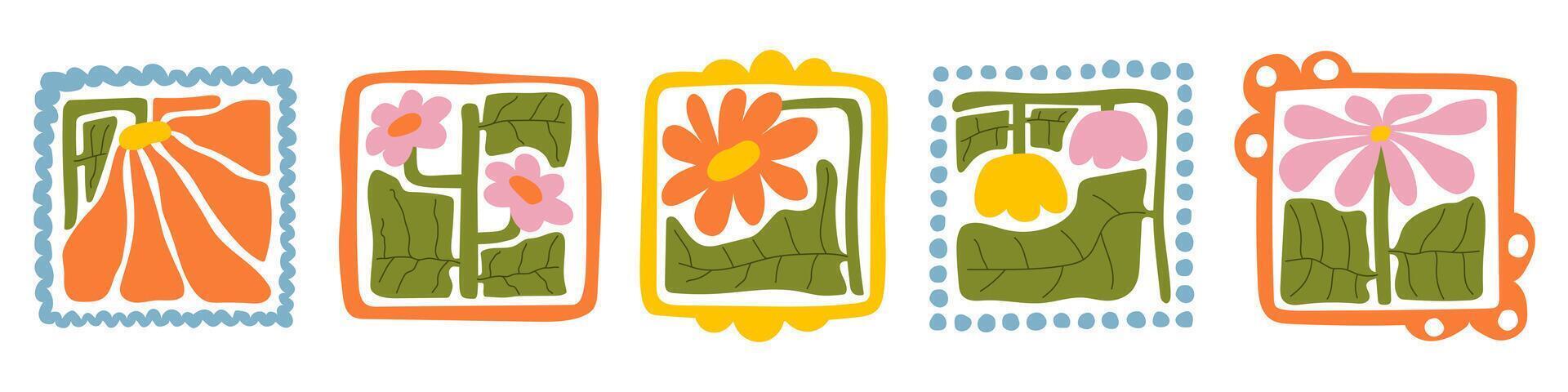 Set of abstract flowers and plants in matisse style various in frames vector