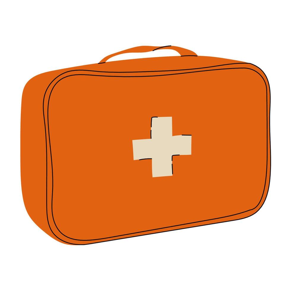 Simple image of an orange first aid kit with a white cross symbol, ideal for medical and emergency design use. vector