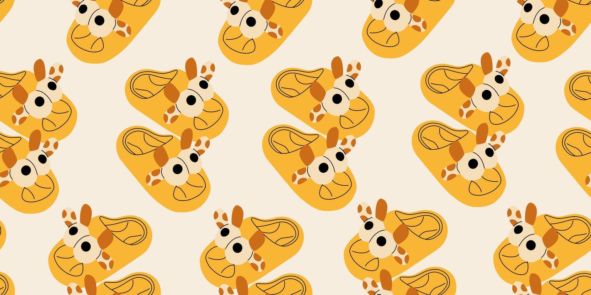Seamless pattern with cute summer yellow beach or home children's slippers. Endless texture with fashionable and stylish home shoes for printing. Colored flat illustration. vector