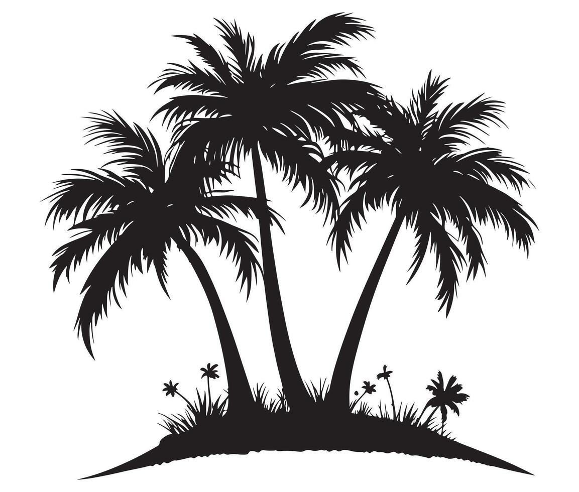 Silhouette of palm trees on an island vector