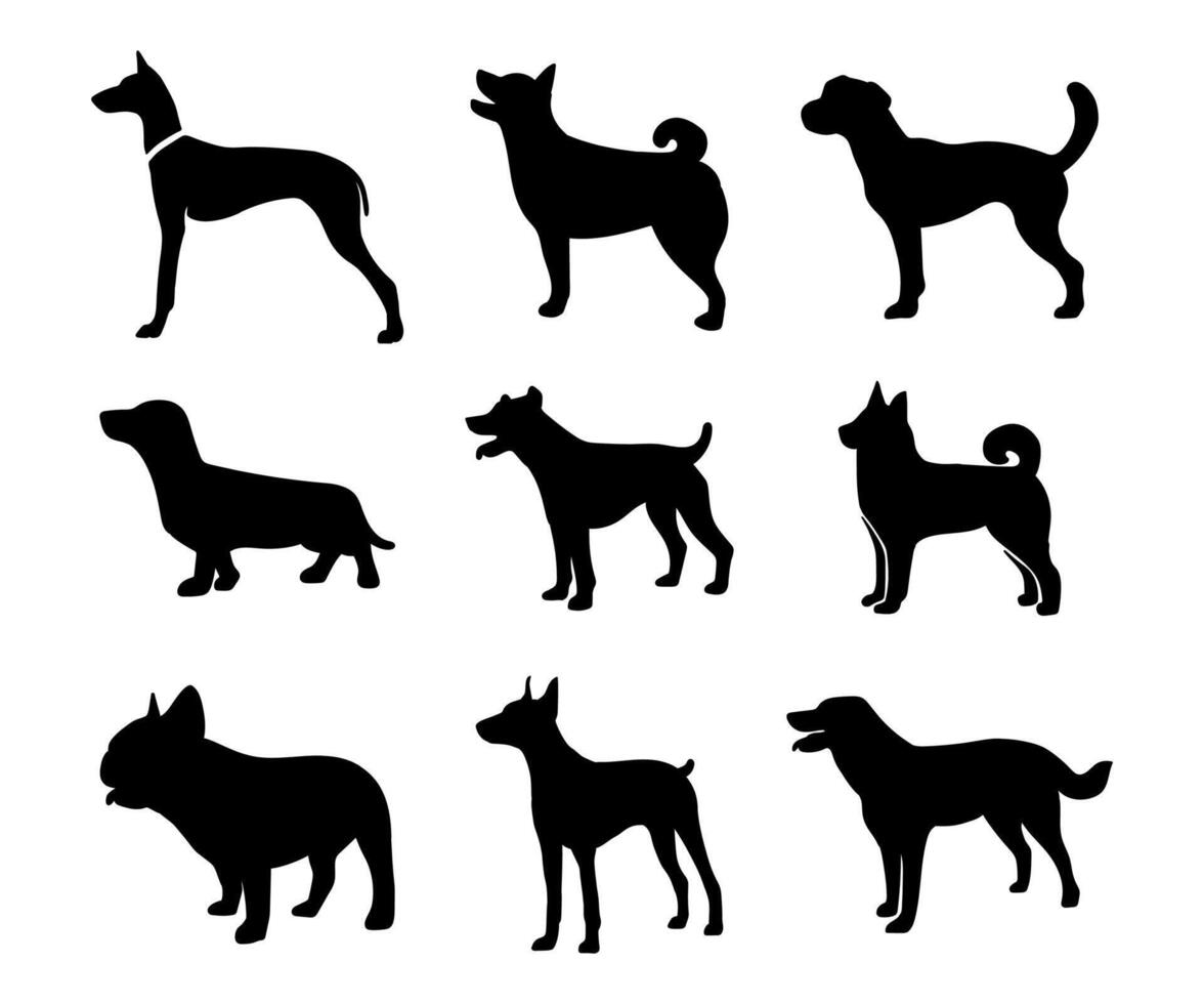 silhouette dog animal collection set on white background vector