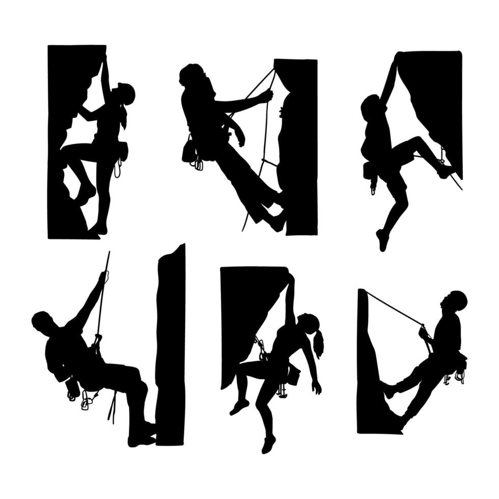 silhouette man rock climbing flat design vector