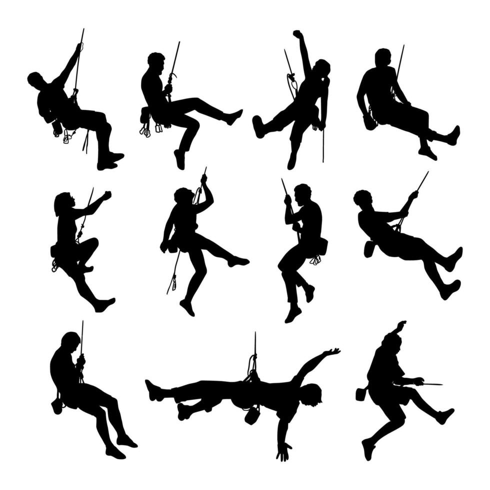 silhouette a man rock climbing collection vector