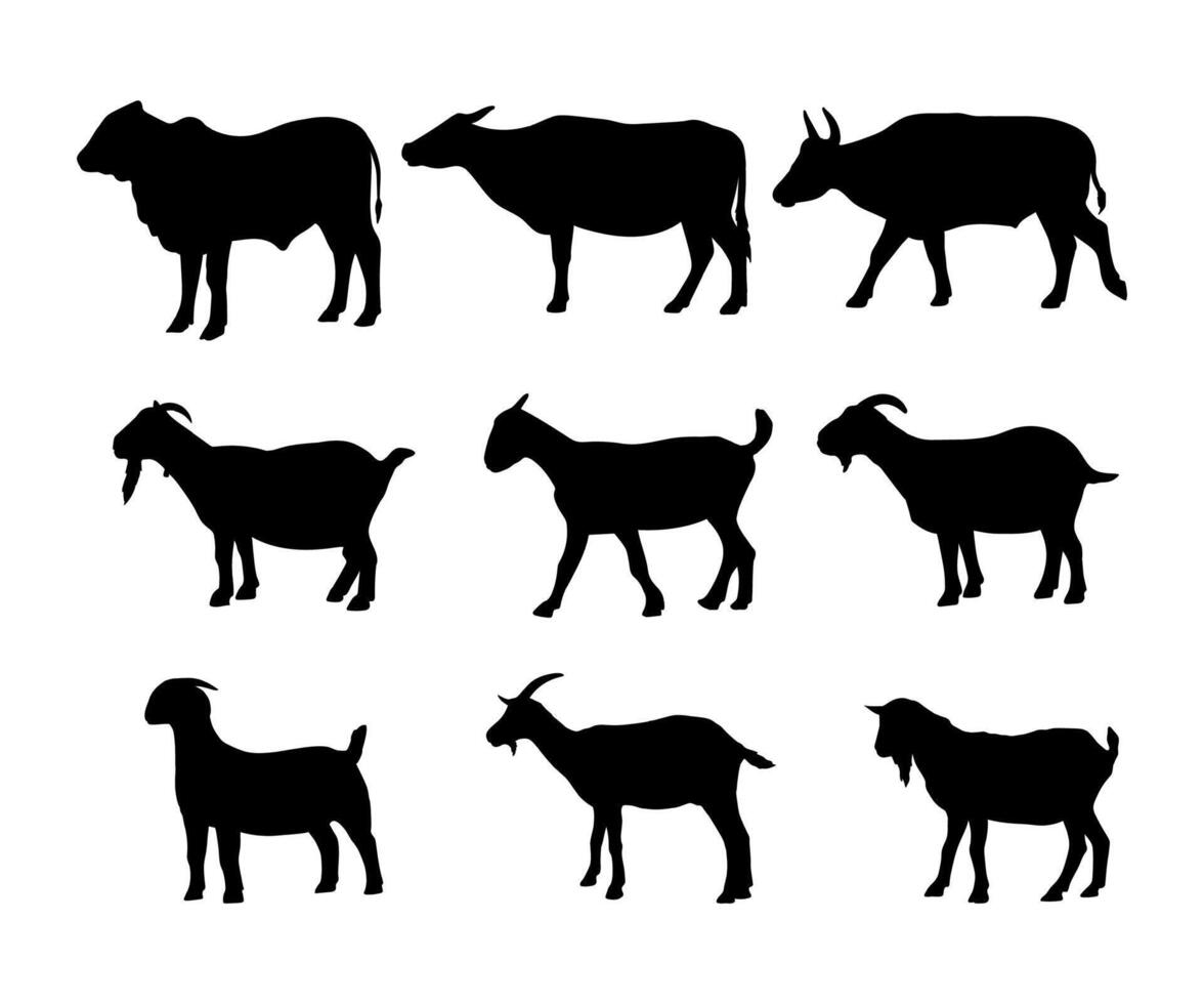 silhouette of sacrificial animals goat and cow vector