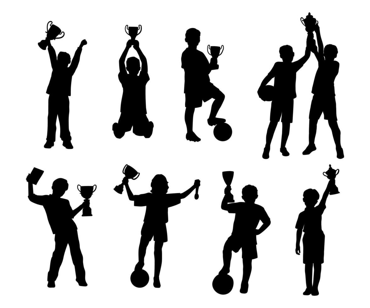 silhouette of a child carrying a winning trophy collection vector