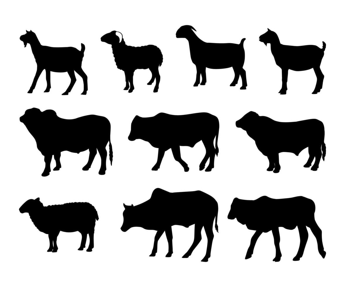 silhouette of sacrificial animals goat and cow collection vector