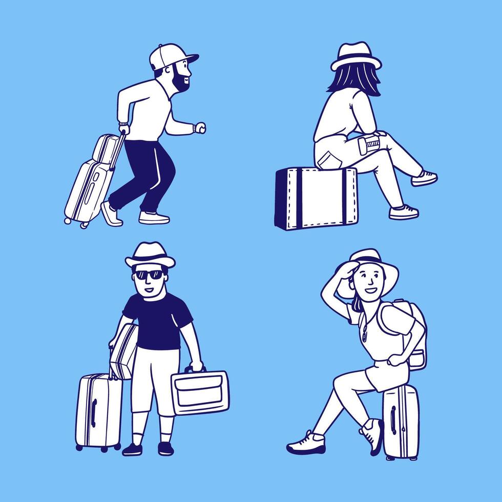illustration people traveling with bag, cartoon style design vector