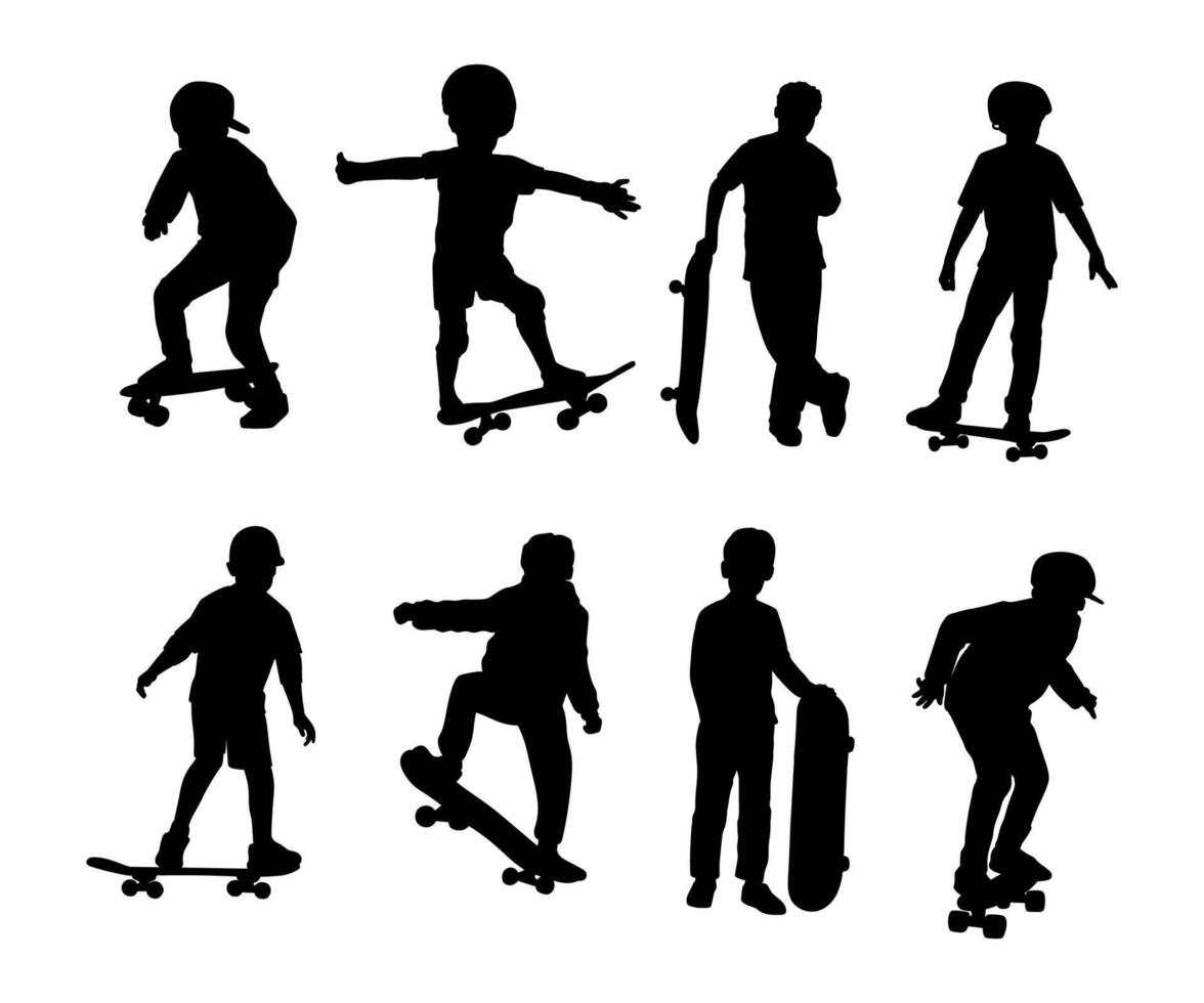 kid play skateboard on white background vector