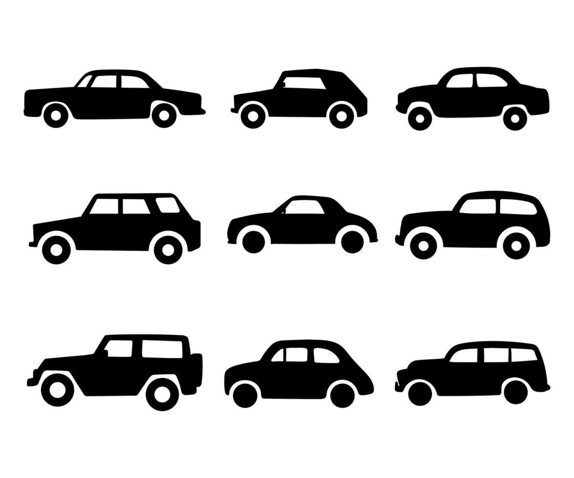 silhouette car collection set on white background vector