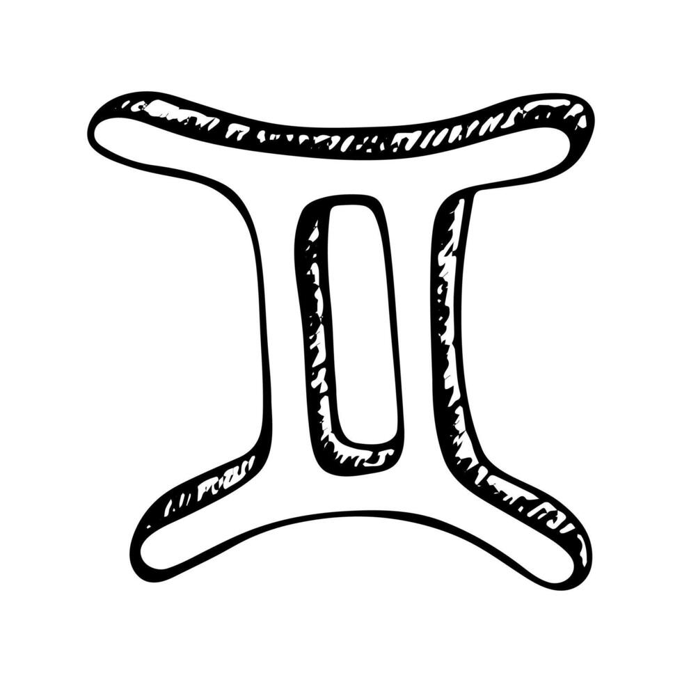 Hand drawn gemini zodiac sign Esoteric symbol doodle Astrology clipart Element for design gemini vector