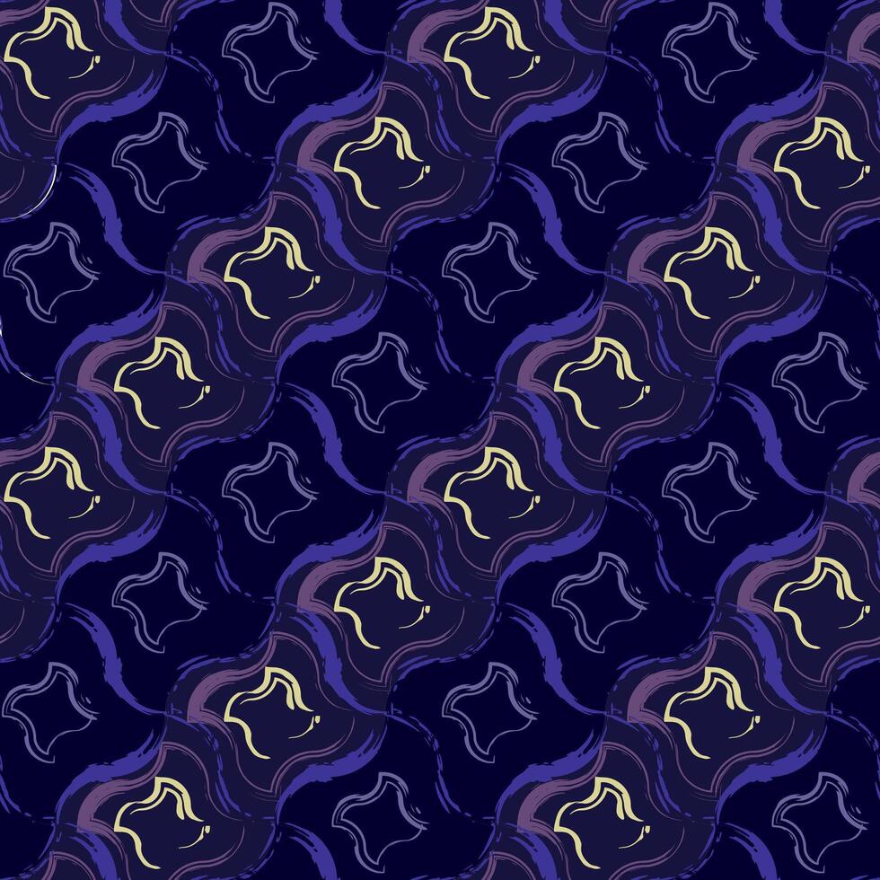 Seamless geometric pattern with diagonal grid with wavy distorted, deformed squares. Outline contour geometric shapes in grunge style. vector