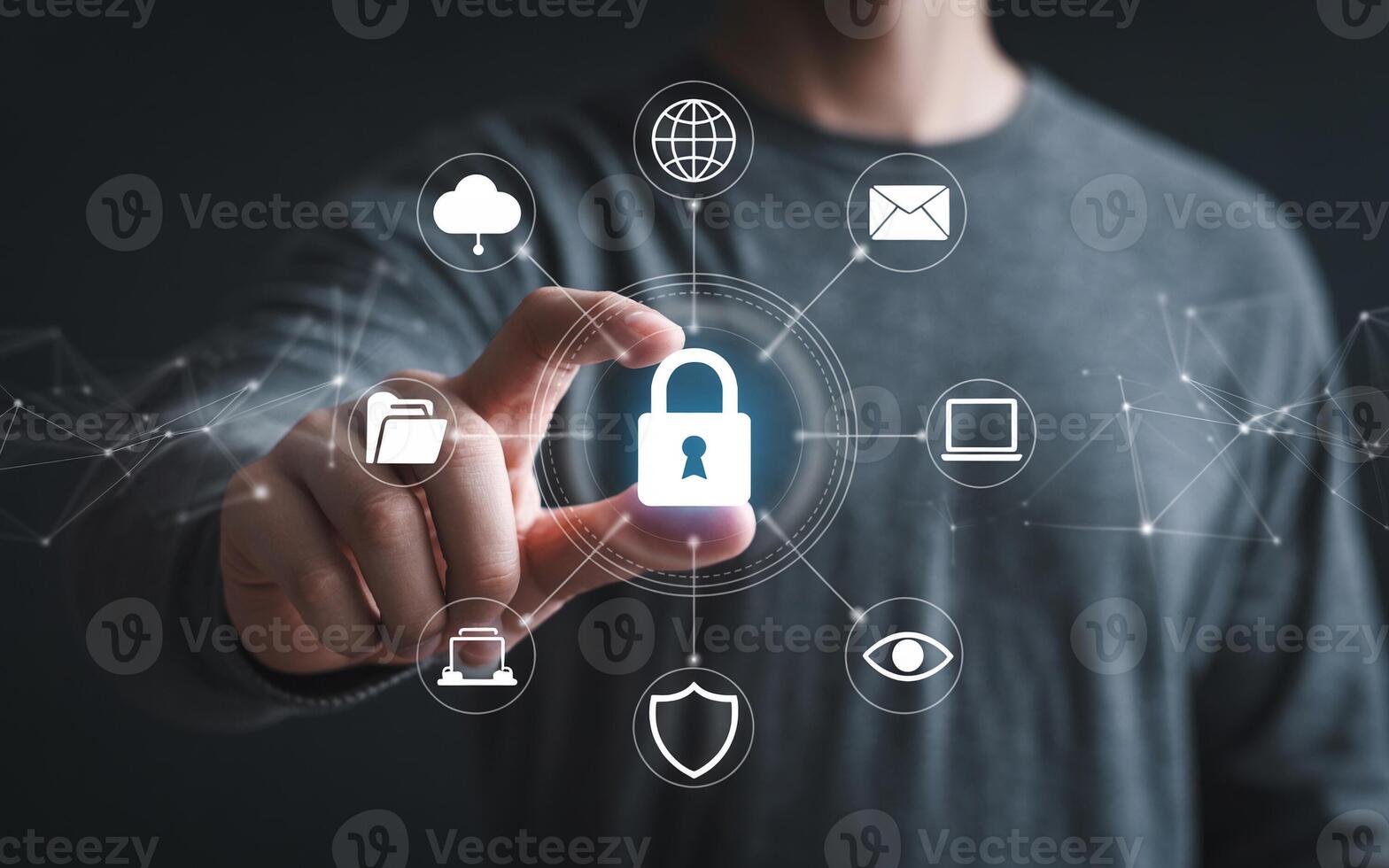 Man holding padlock with icons on it photo