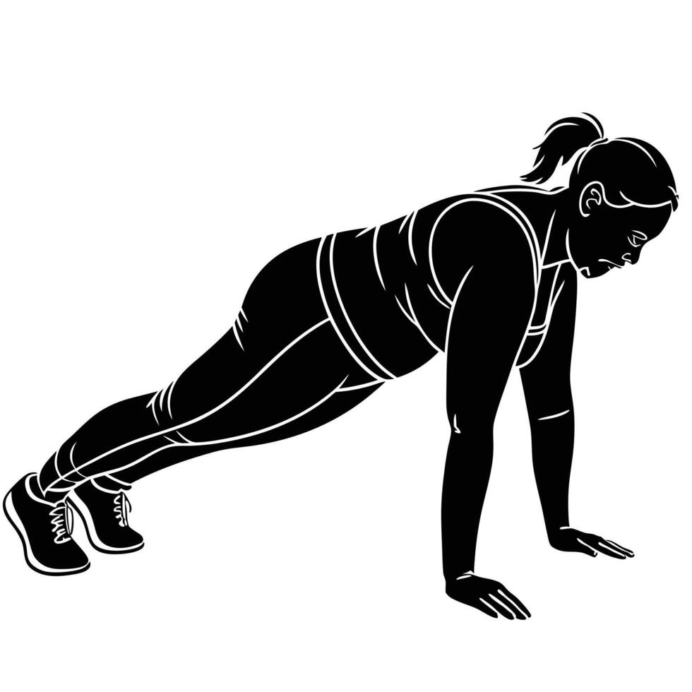 Plus size woman doing plank exercise fitness workout vector