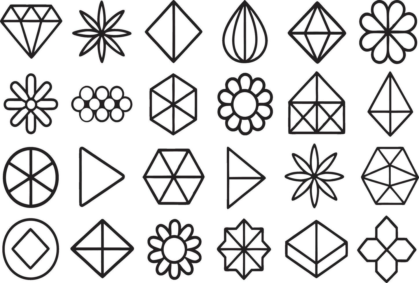 A set of geometric shapes and flowers vector