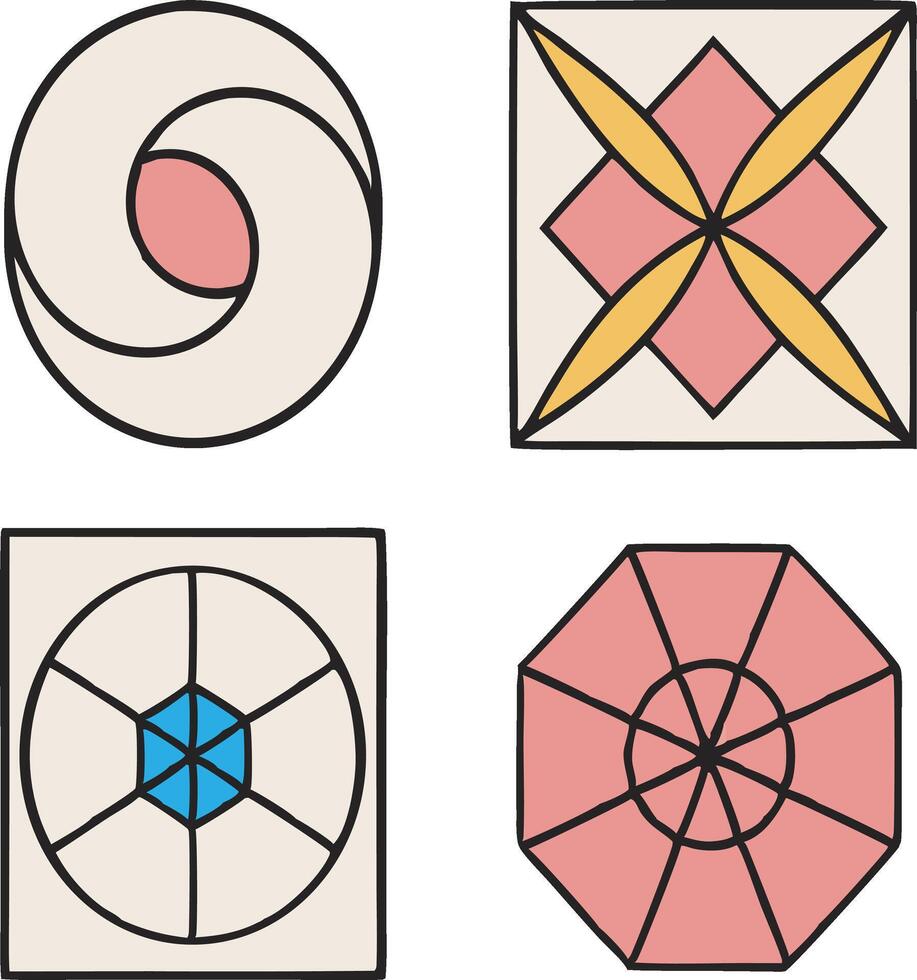 Four different designs of geometric shapes vector