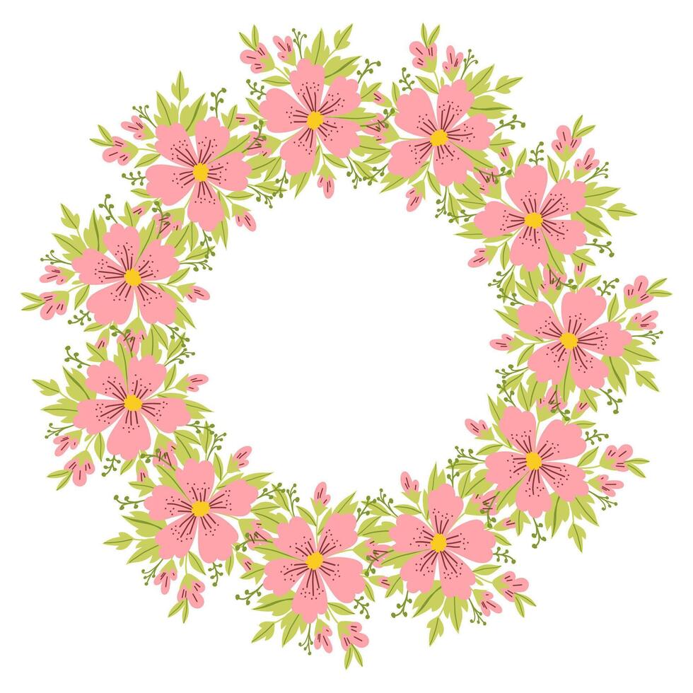 Isolated circular wreath of pastel abstract flowers on a white background vector