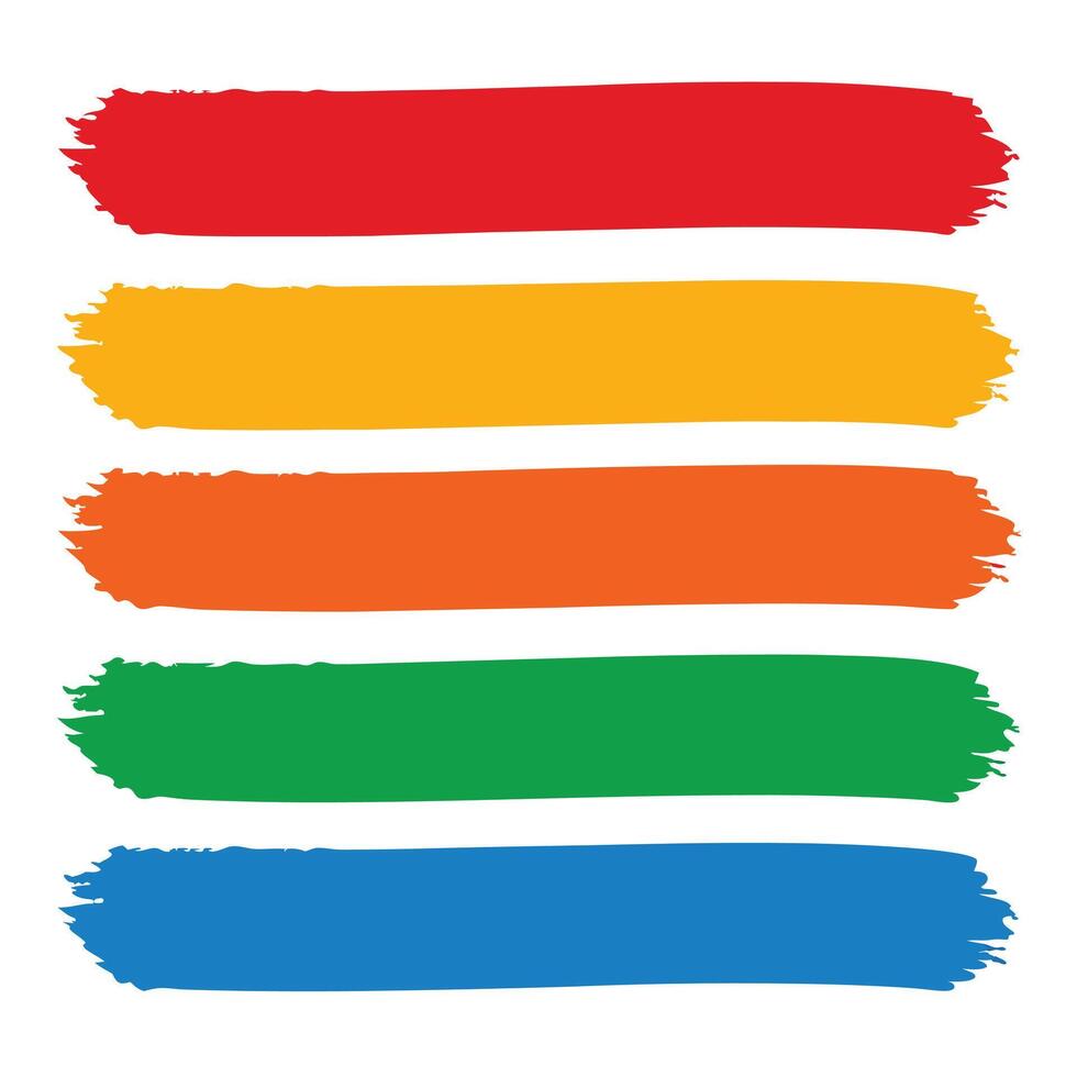 Colorful Brush Strokes Red, Yellow, Orange, Green, and Blue Paint Stripes Isolated on White vector