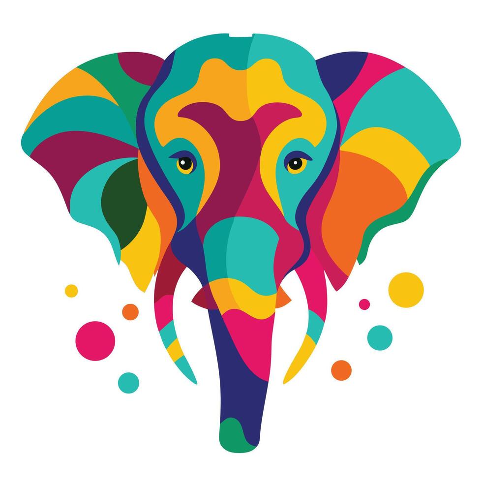 Colorful Elephant Head Illustration with Geometric Shapes and Bright Palette vector