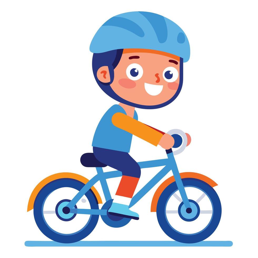 Smiling Boy with Helmet Riding Bicycle Illustration, Child's First Bike Ride vector
