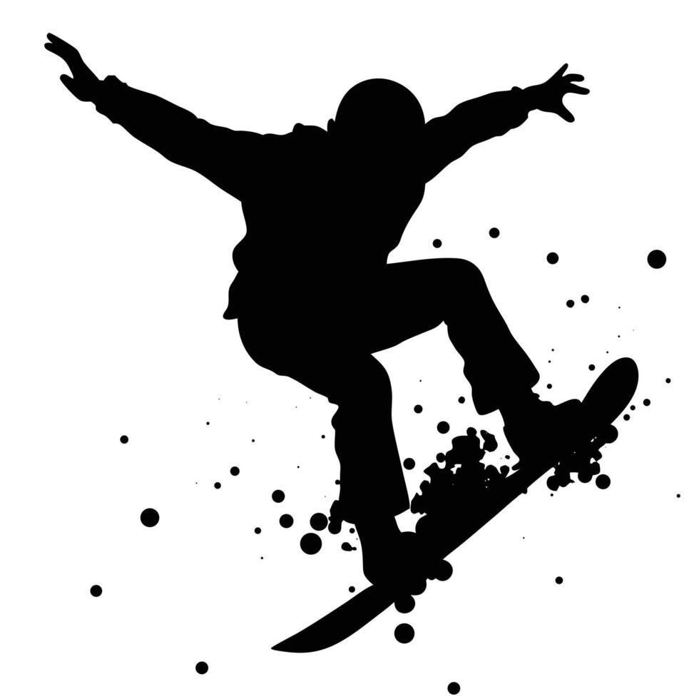 Dynamic Snowboarder Silhouette Performing Jump With Drips and Splatters Against White Background vector