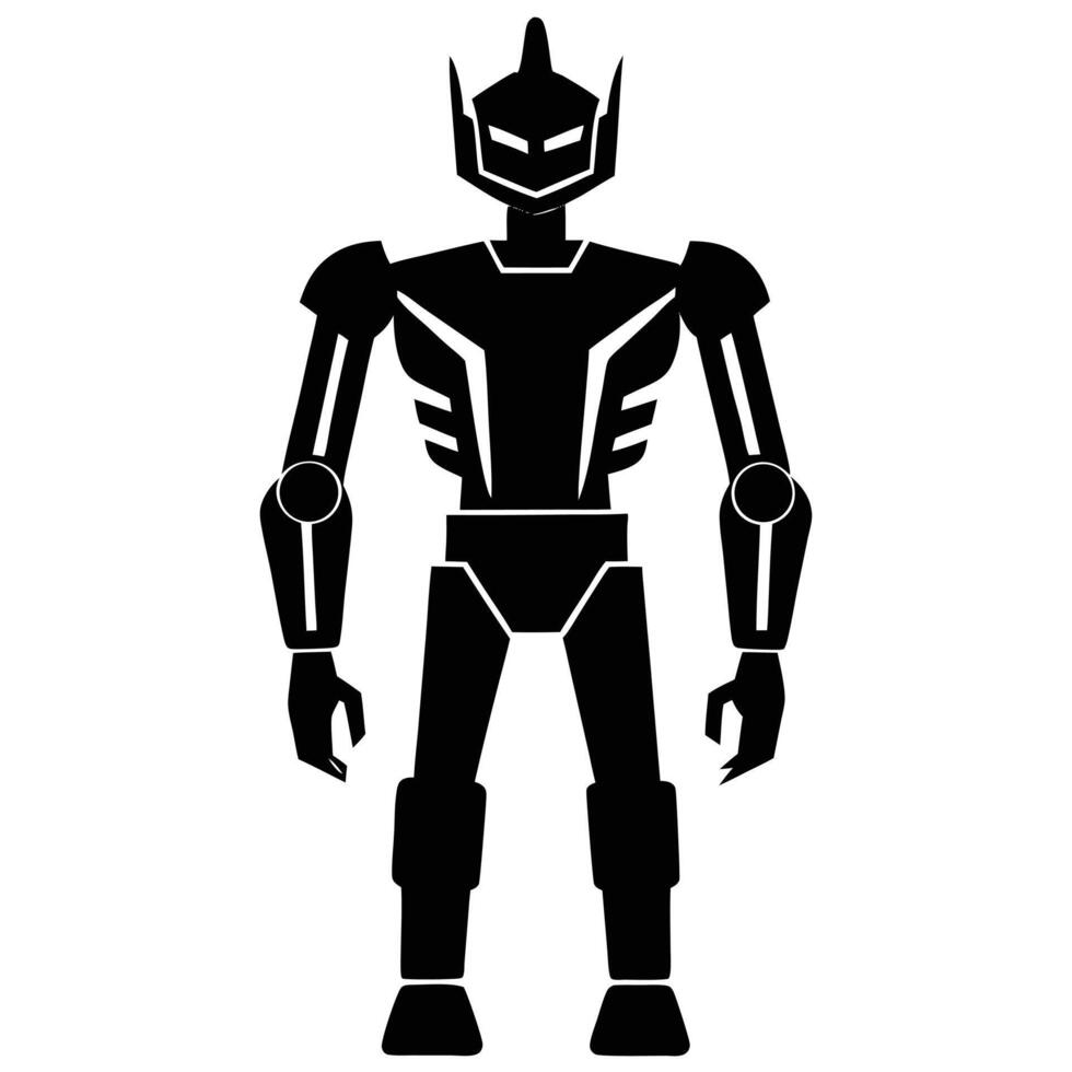 Stylized Silhouette of a Black Retro SciFi Robot Standing Posing for Camera vector