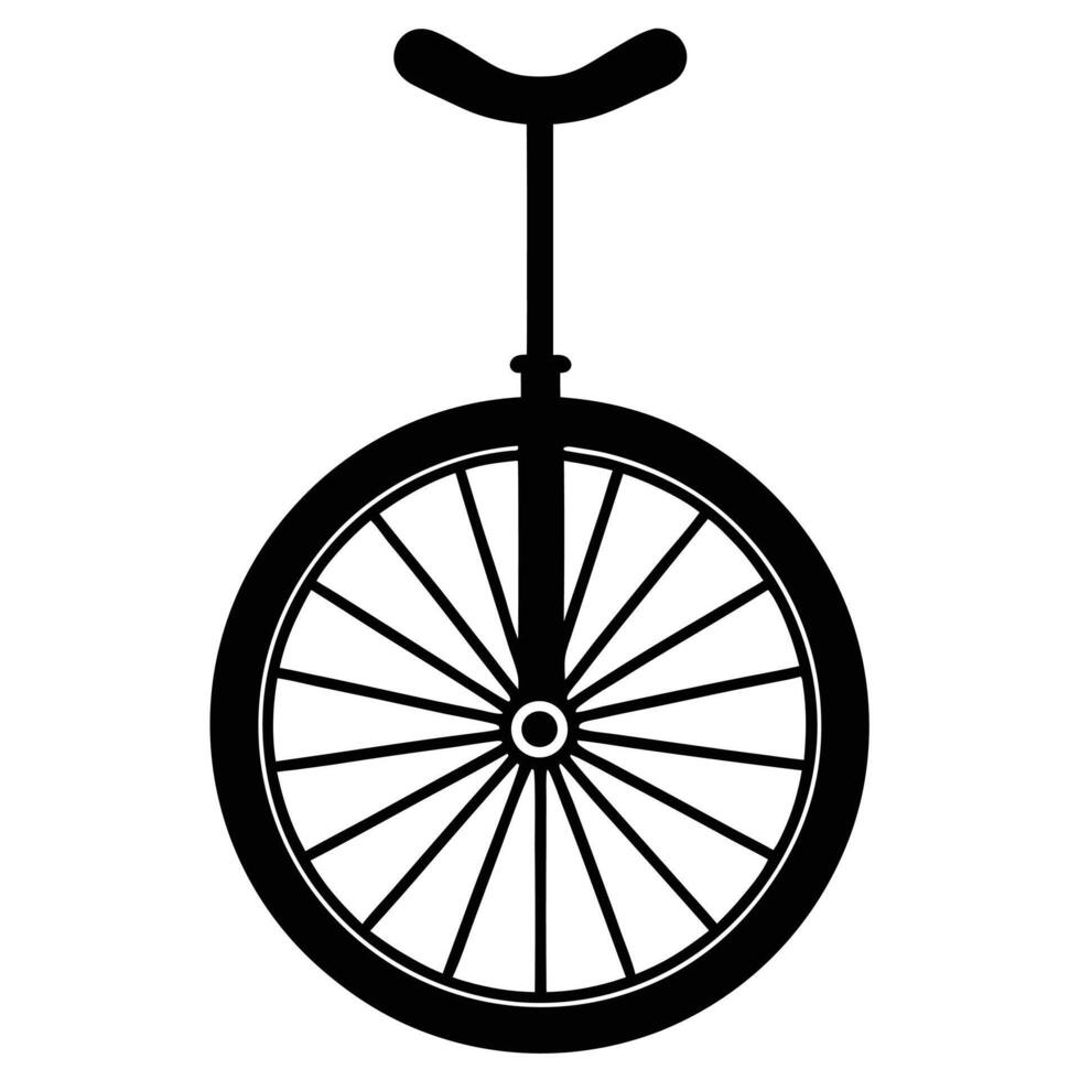 Stylized Black Unicycle Illustration Single Wheel, Seat, Spokes, Balancing Art vector