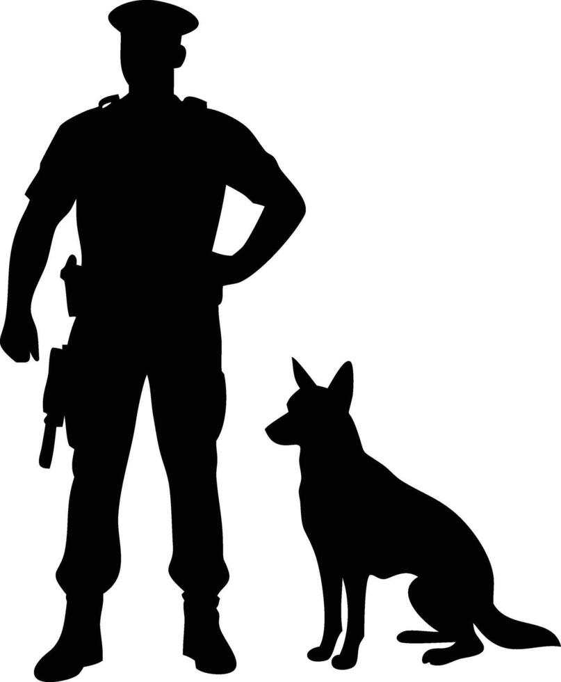 Police Officer and Loyal Canine Silhouette Enforcing Law with Trust and Companionship vector
