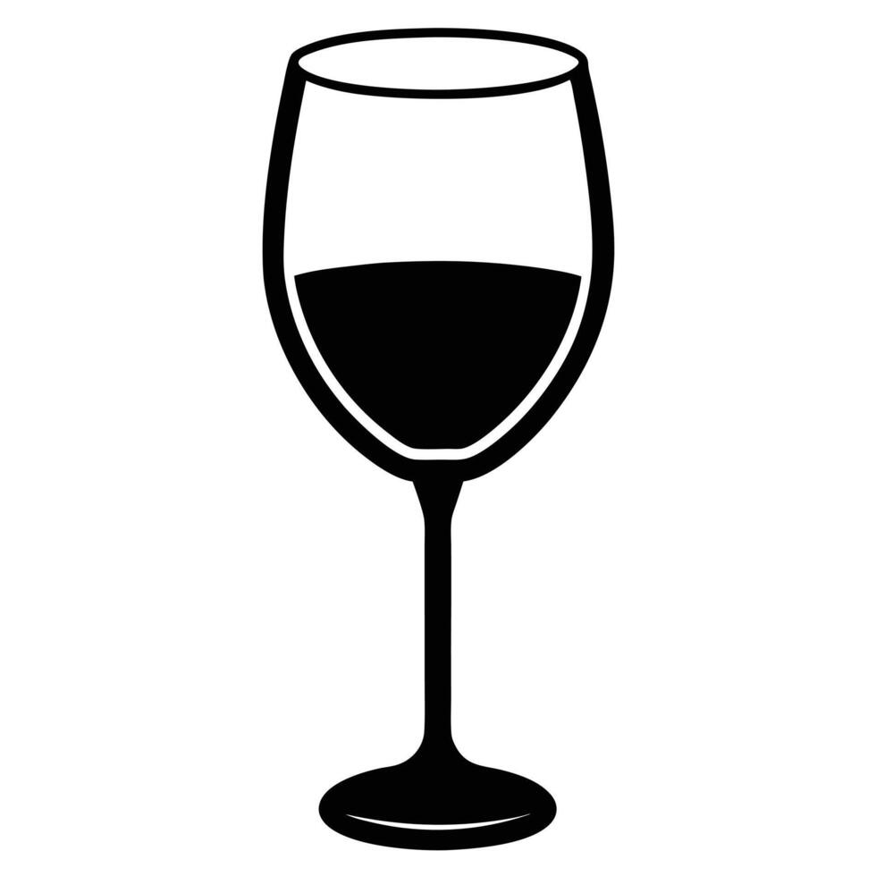 Silhouette of a Wine Glass Partially Filled with Dark Liquid on White Background vector