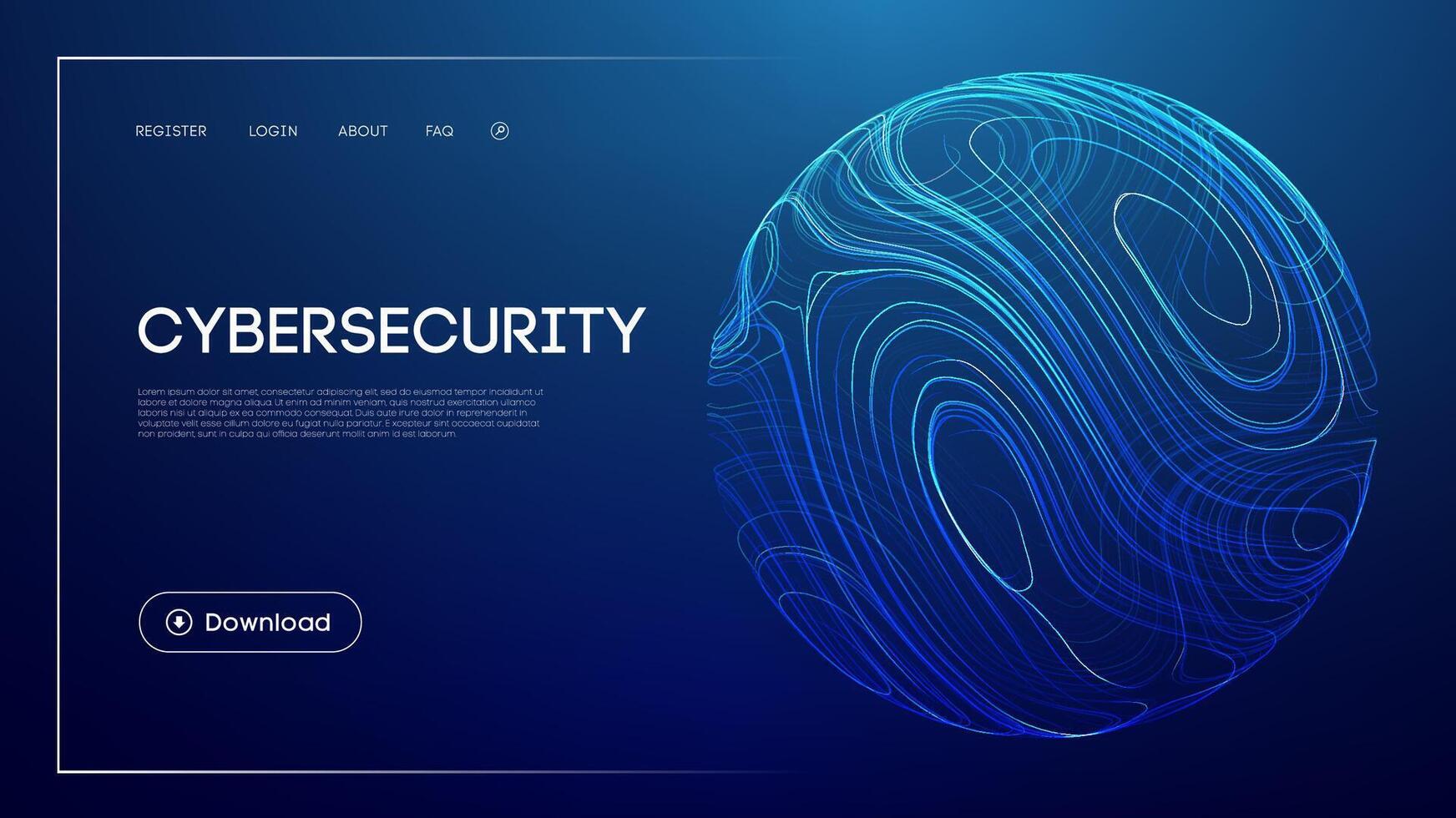 Cybersecurity technology with abstract glowing sphere, futuristic blue background, digital data protection, network security systems, and modern UI design for innovation and online safety vector