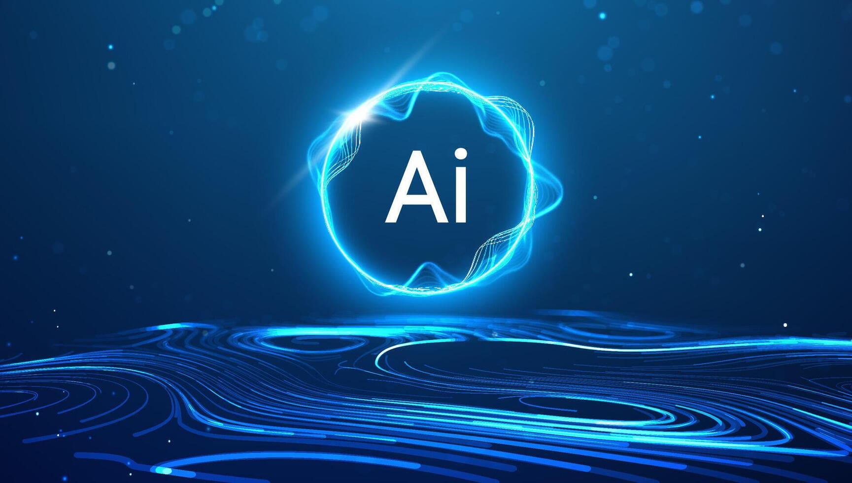 AI background abstract data digital tech science blue light network concept. 3D wave cell medical flow research pattern graphic energy. Futuristic bio globe stem dna shield. vector