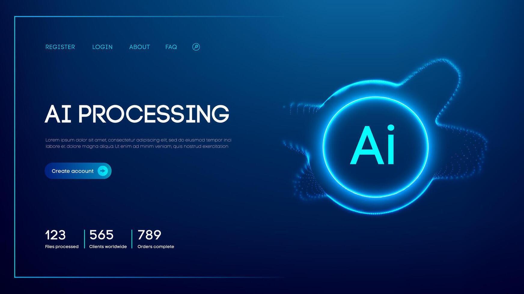 Ai data abstract blue futuristic science tech background. Digital business network concept. Future brain computer artificial intelligence design. vector