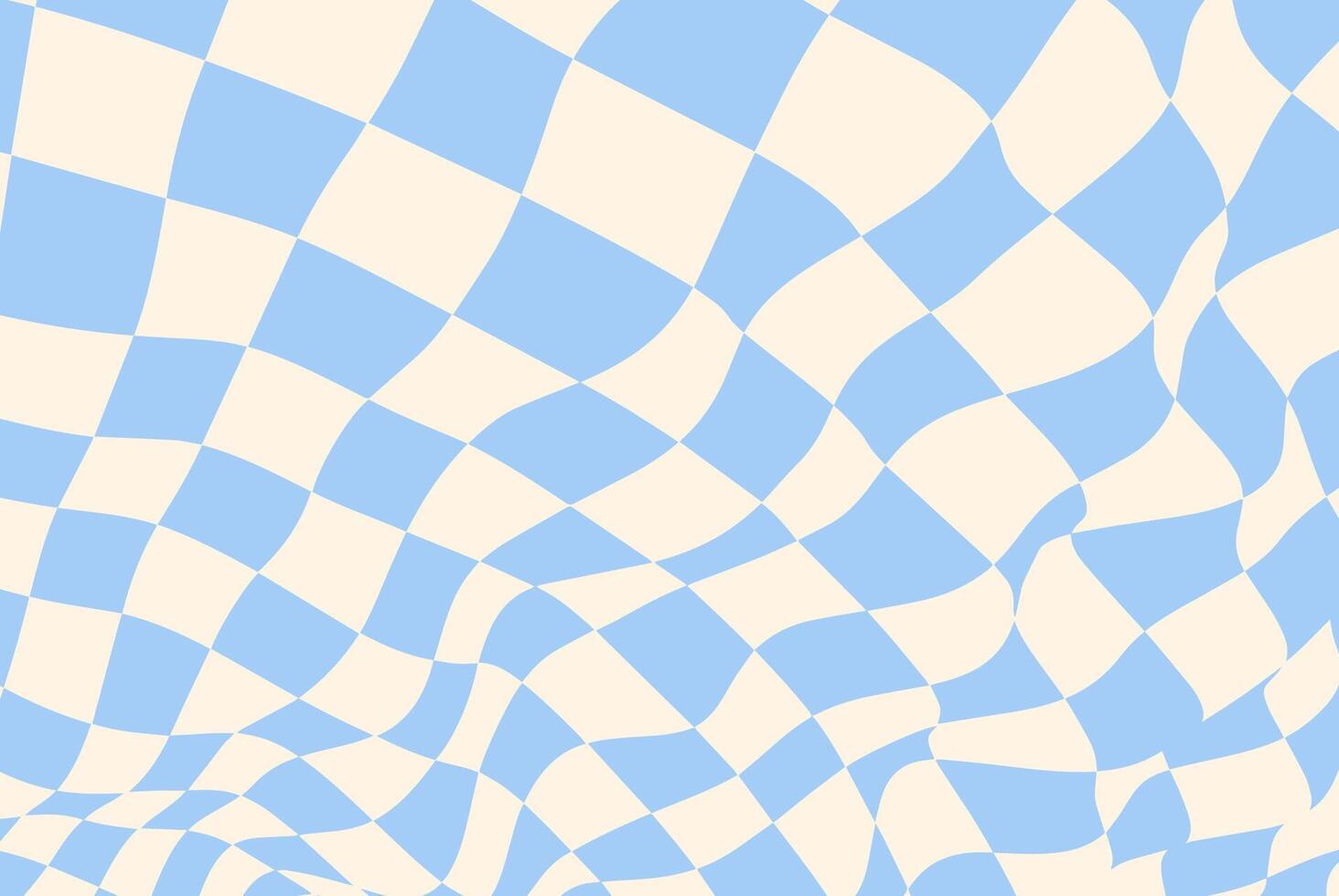 Checkerboard pattern with wavy check background and trippy chess texture. Warped board design with abstract black and white swirl grid. Retro textile with seamless squiggle motion and liquid tile vector