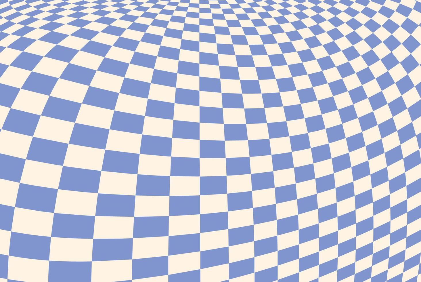 Wavy pattern with checkerboard background and trippy checker texture. Chessboard warp with abstract black and white grid design. Retro swirl with distorted checkered backdrop and curved illustration vector