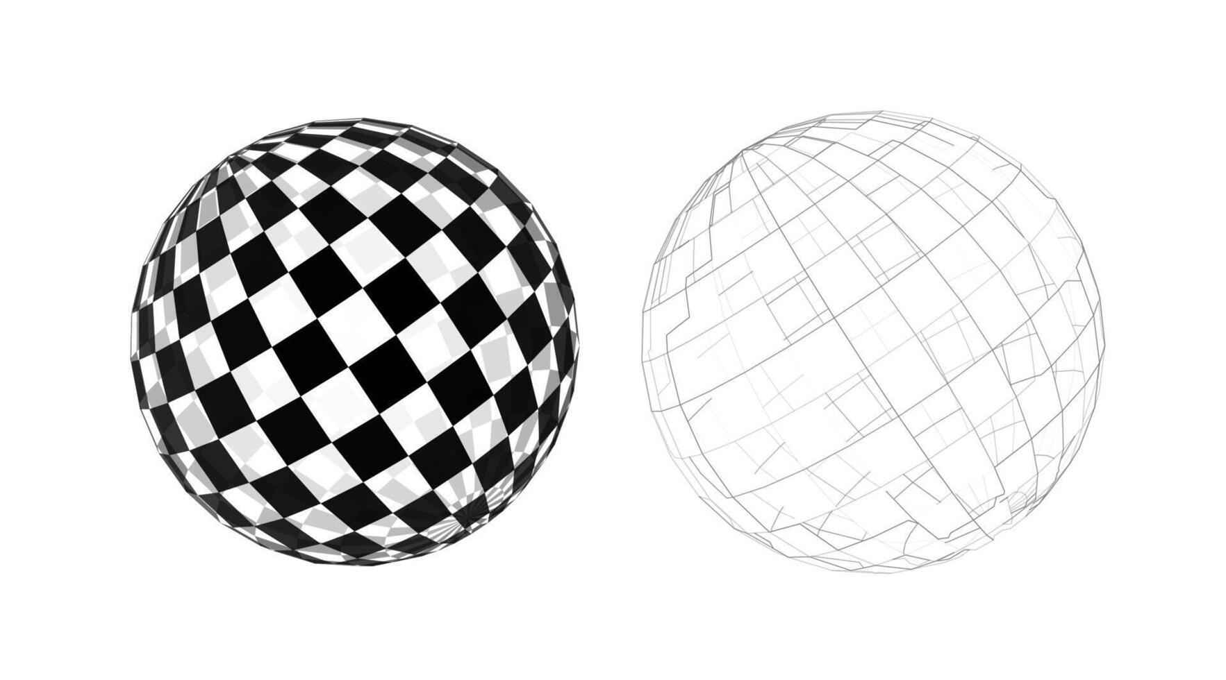 Spheres with checkerboard and wireframe designs vector