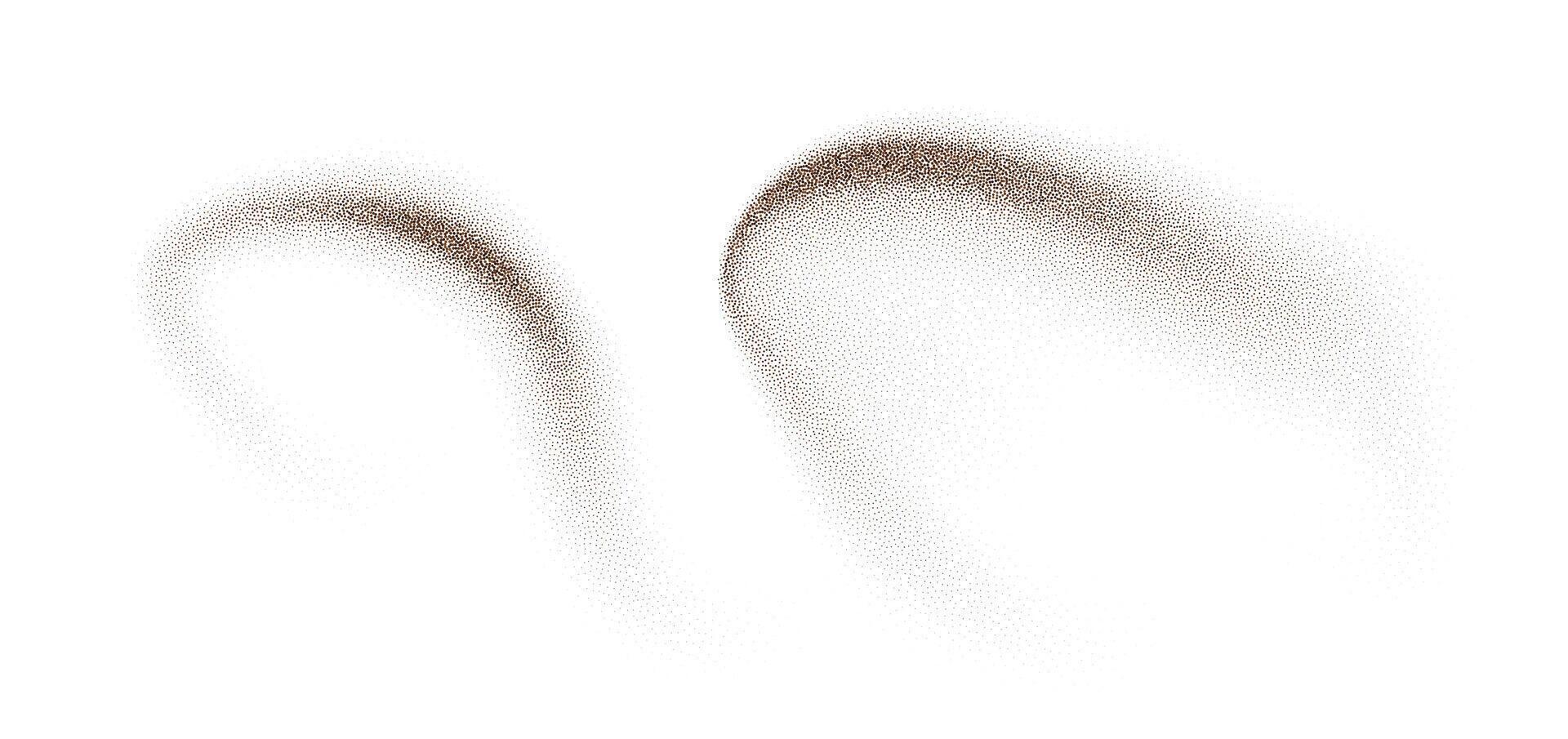 Coffee powder chocolate cocoa dust brown sandy background. Cacao bean particles swirl and splash in realistic motion. Ground cinnamon and sugar scatter in fresh spiral wave design. vector