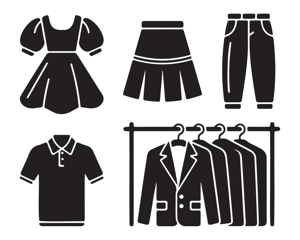 Stylish apparel collection, including dresses, skirts, pants, polo shirts, and jackets. vector