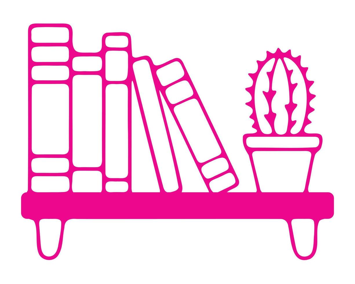 Pink Bookshelf with Cactus A Cozy Home Decor Illustration vector