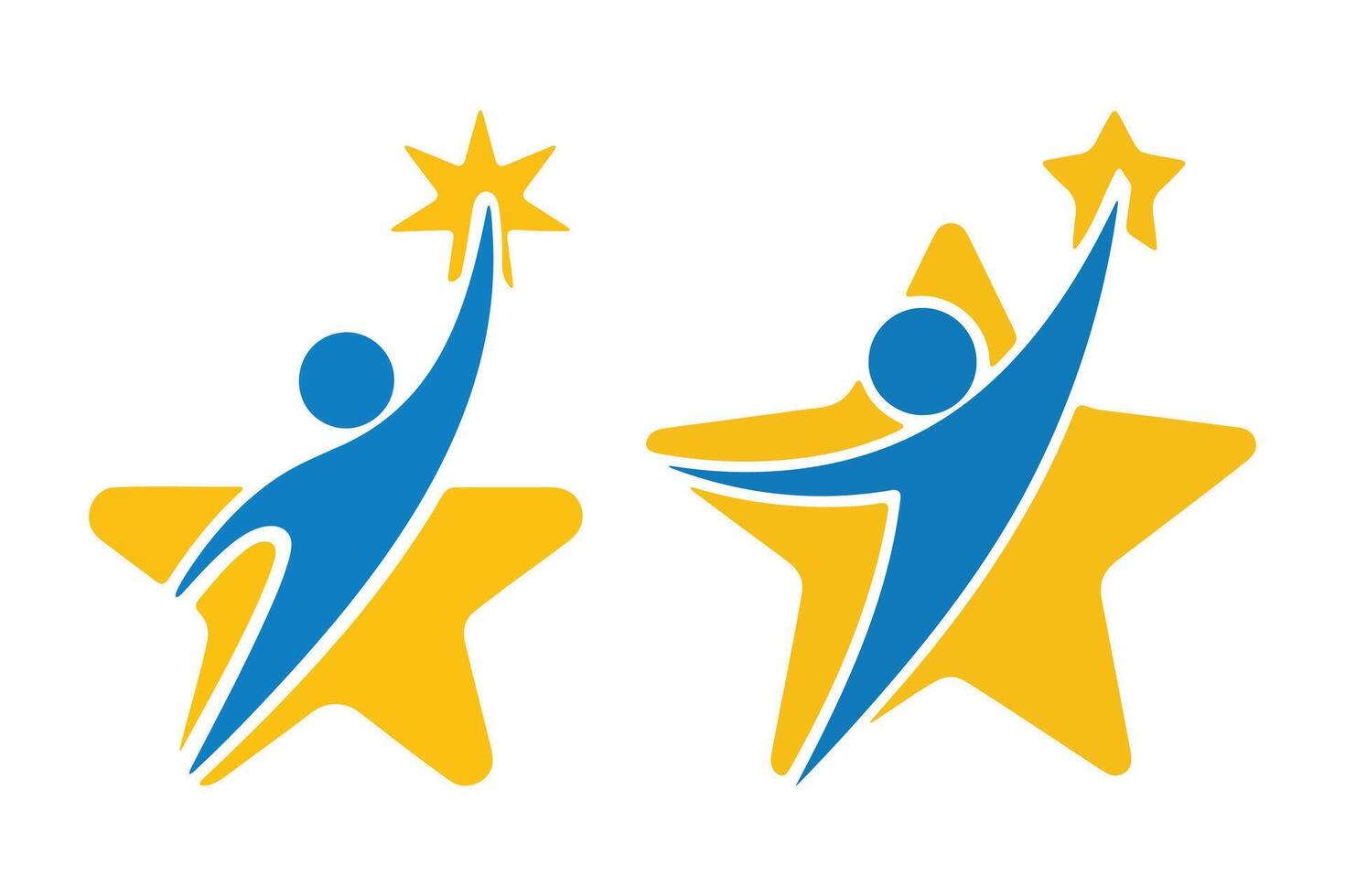 Two stylized figures reaching for stars representing achievement and aspiration vector