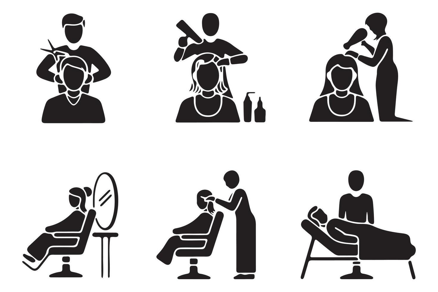 Simple Black and White Salon Icons for Hair Services vector